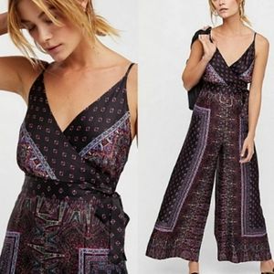 FP Boho Cabbage Rose Jumpsuit in Black with purple geometric